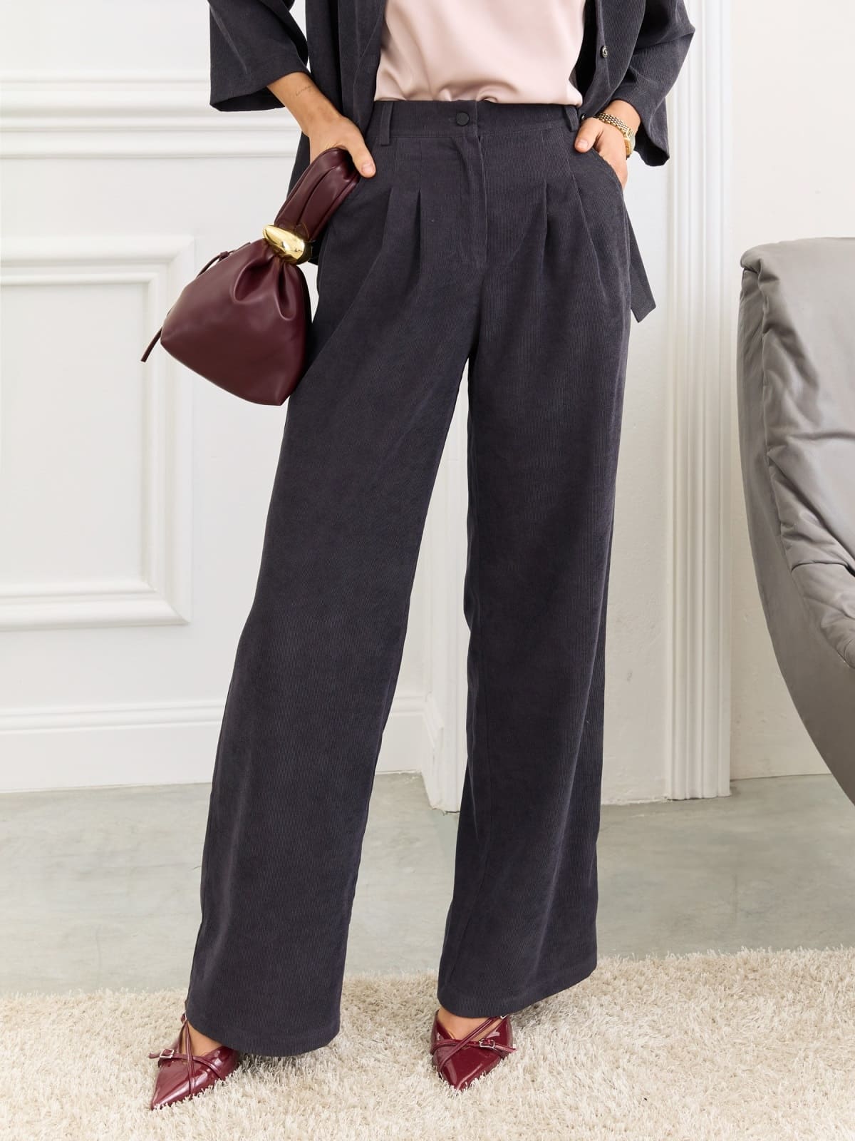 Вельветові штани широкого крою темно-сірі | 92513 Вельветові штани широкого крою темно-сірі | 92513