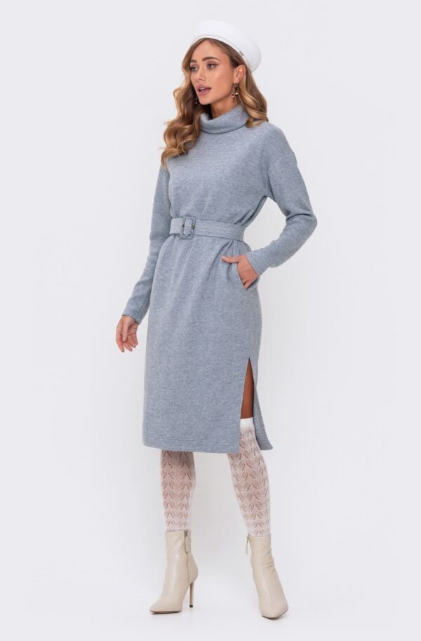 Трикотажна сукня з додаванням вовни блакитна | 93245