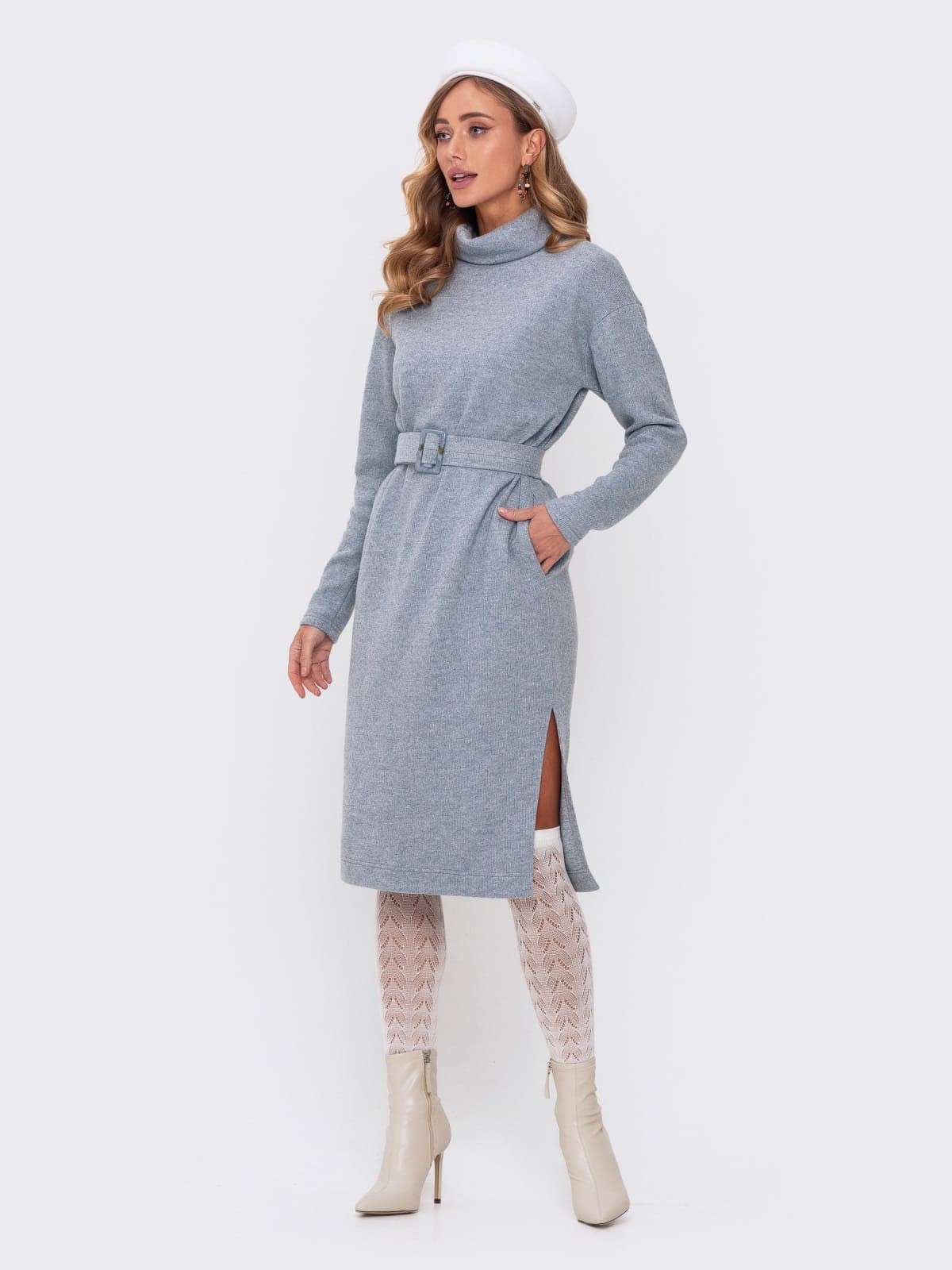 Трикотажна сукня з додаванням вовни блакитна | 93245