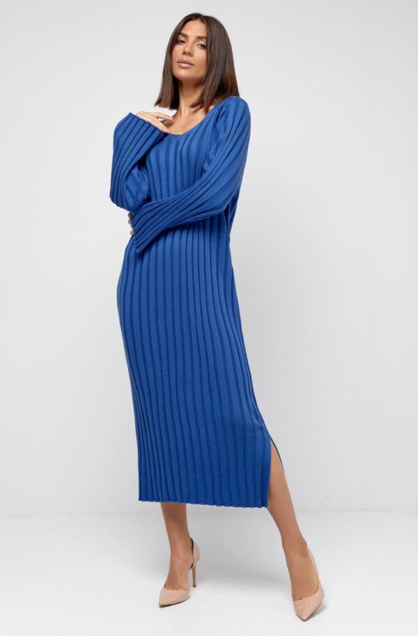 Демісезонна в'язана довга сукня синя | 93108