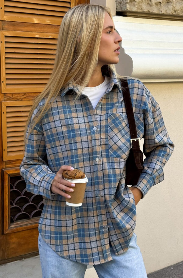 Фланелева сорочка блакитна у клітинку | 93226