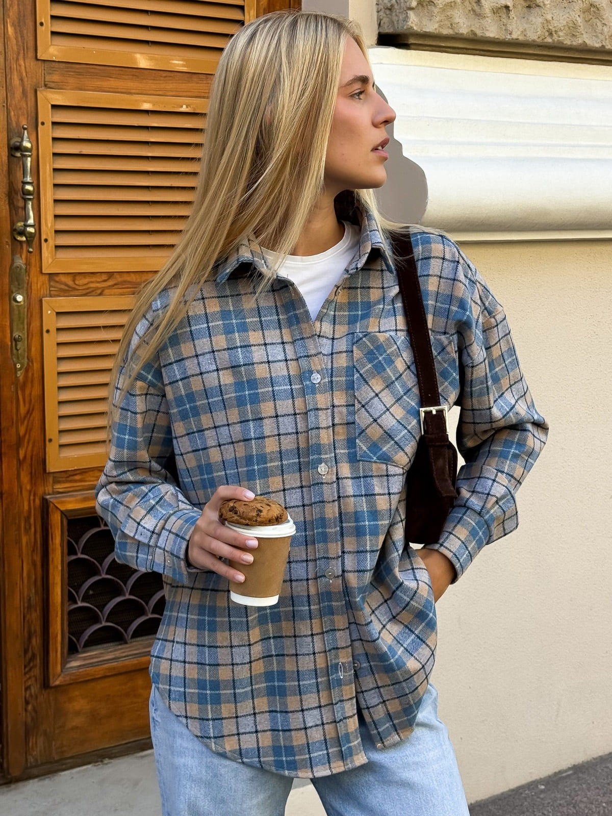 Фланелева сорочка блакитна у клітинку | 93226