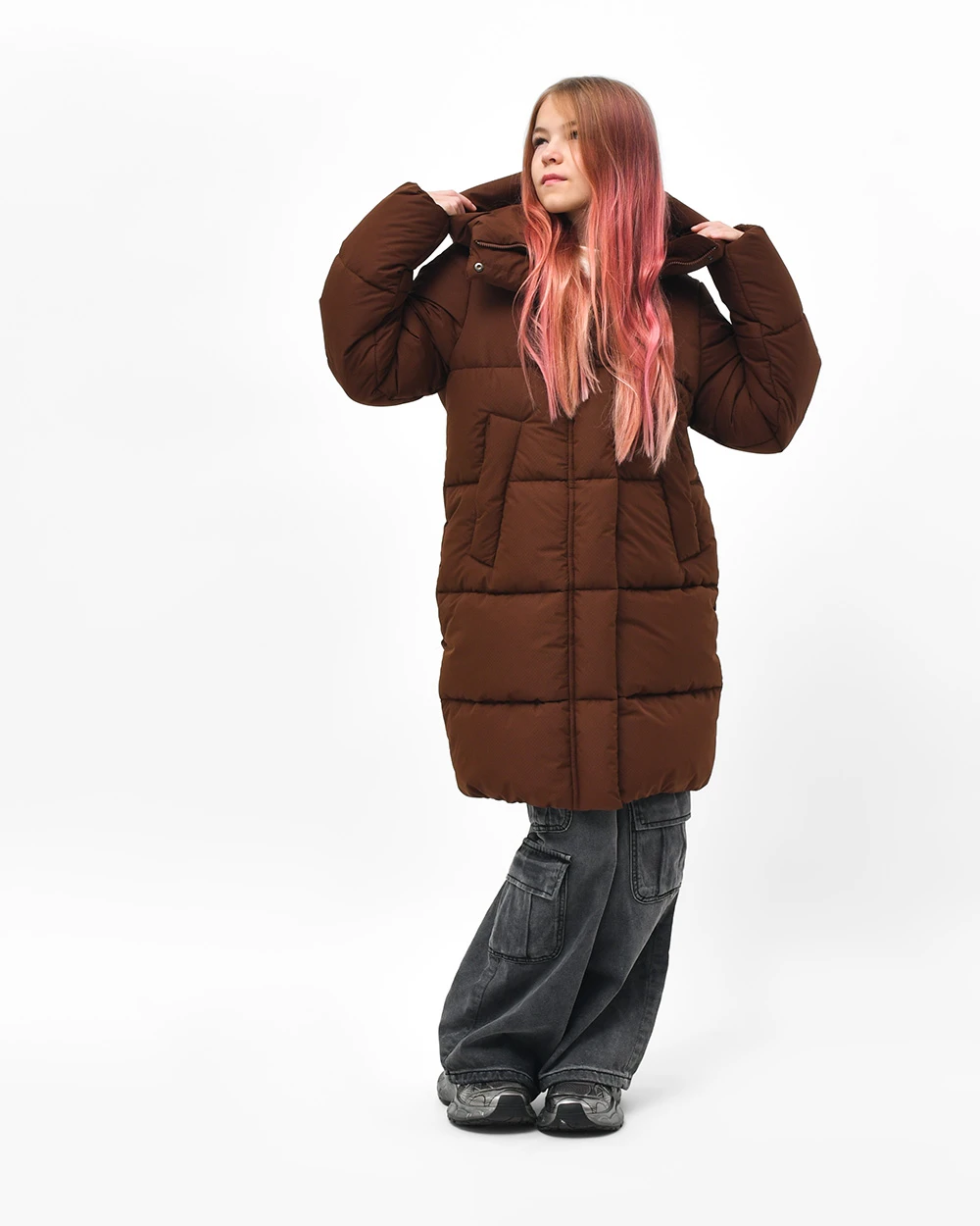 Зимовий пуховик для дівчаток коричневий | 92733 Зимовий пуховик для дівчаток коричневий | 92733