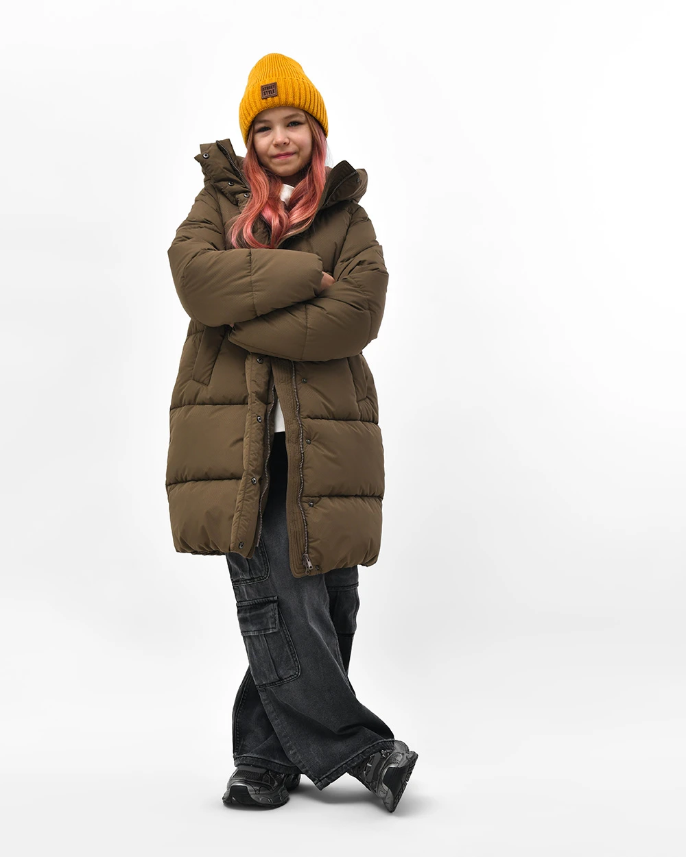 Зимовий пуховик для дівчаток оливковий | 92750