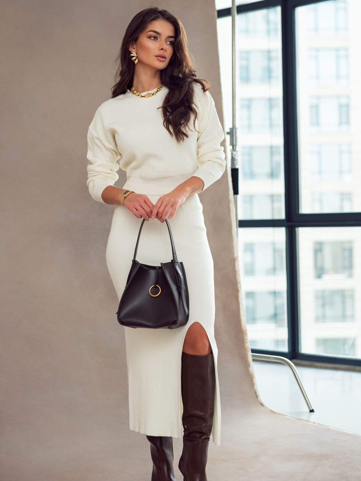 Трикотажний костюм зі спідницею білий | 92988 Трикотажний костюм зі спідницею білий | 92988