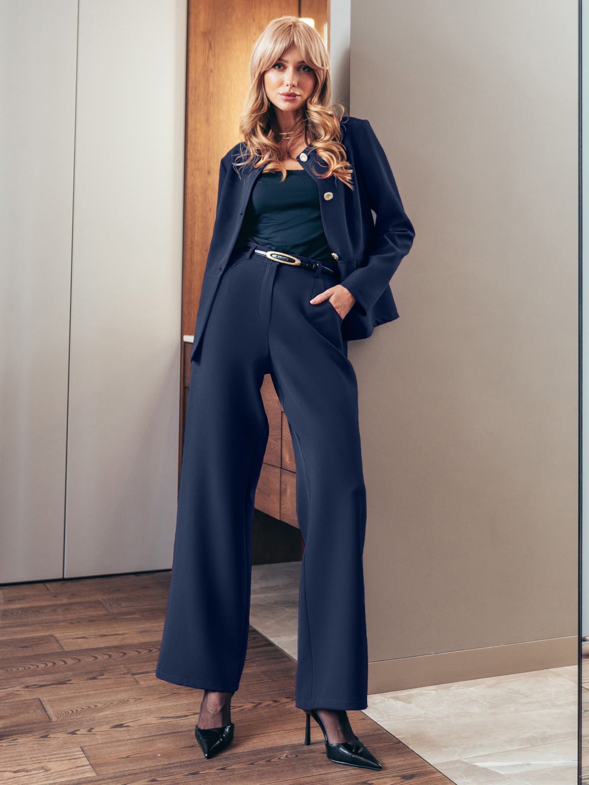 Діловий костюм темно-синій з широкими штанами | 92714 Діловий костюм темно-синій з широкими штанами | 92714