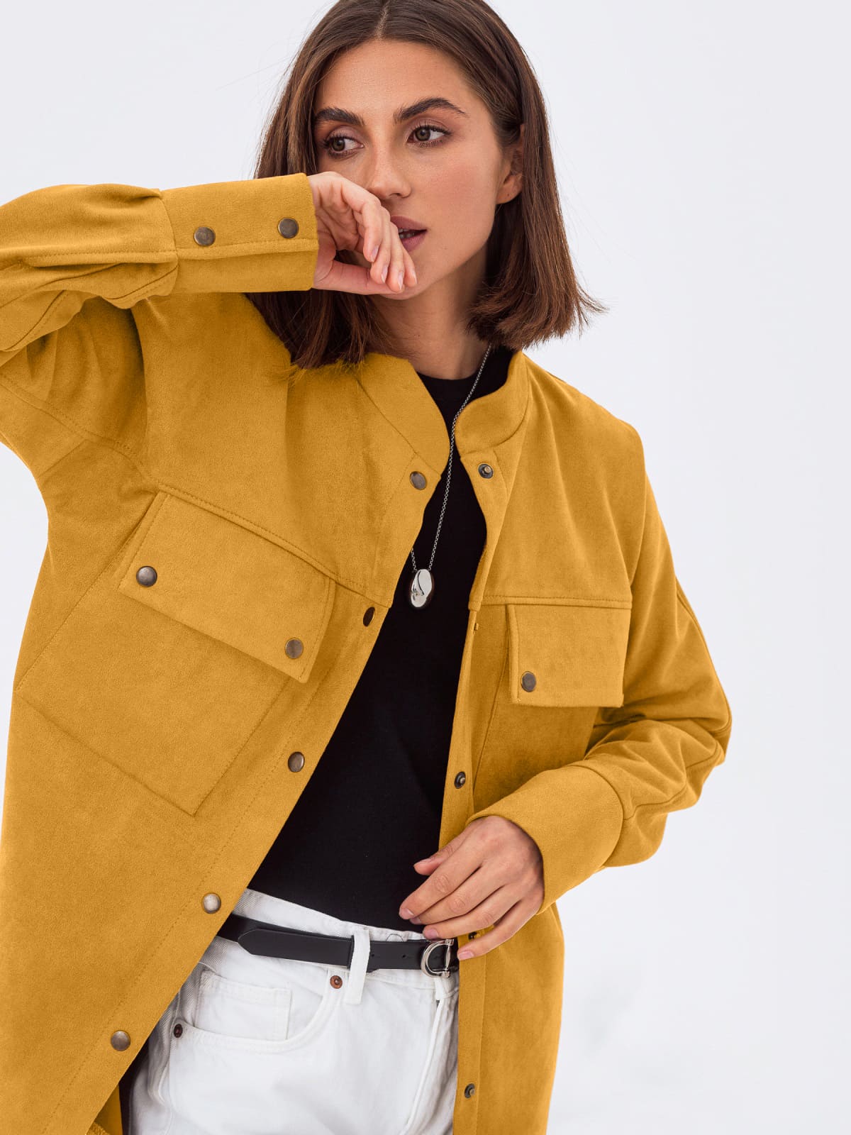 Подовжена замшева сорочка гірчична | 92643 Подовжена замшева сорочка гірчична | 92643