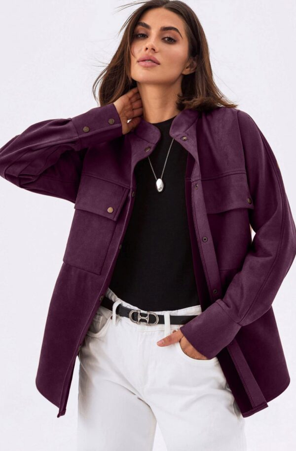 Подовжена замшева сорочка фіолетова | 92654