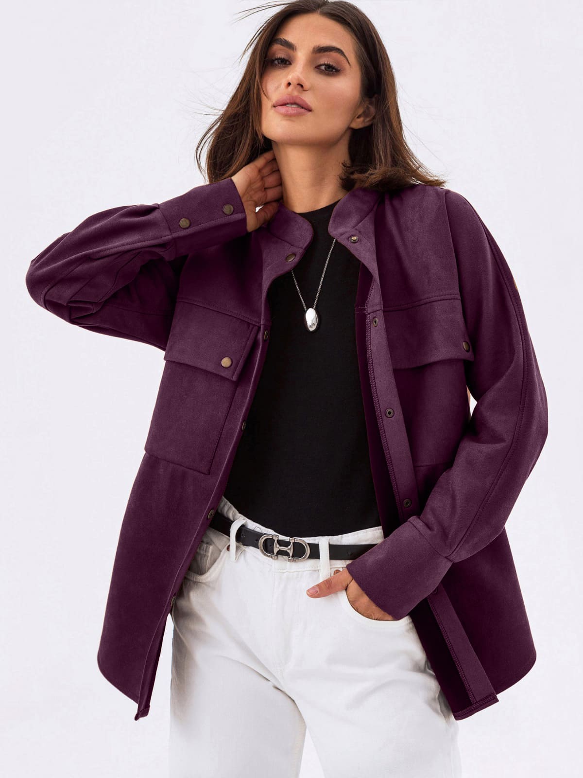 Подовжена замшева сорочка фіолетова | 92654 Подовжена замшева сорочка фіолетова | 92654