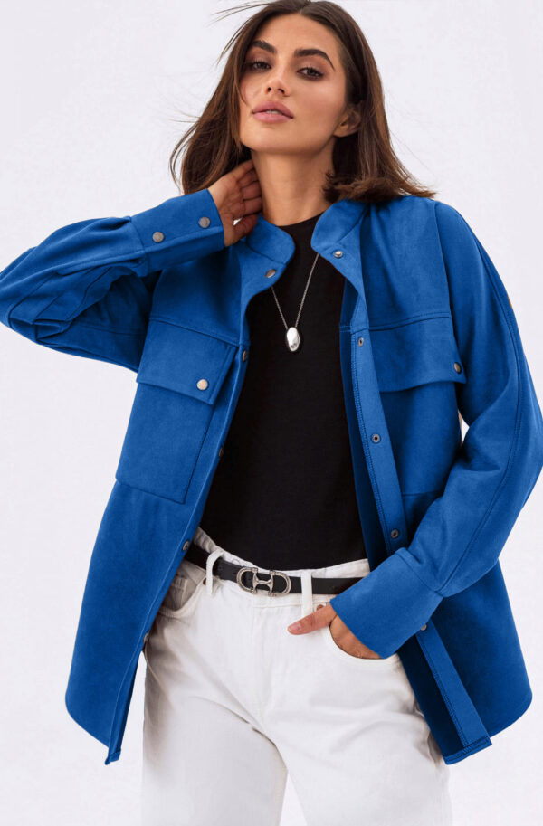 Подовжена замшева сорочка синя | 92667