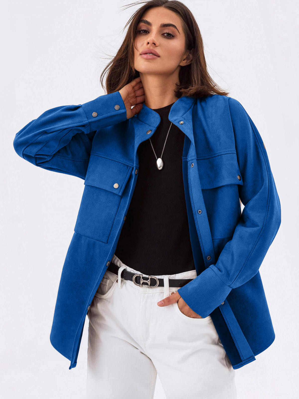 Подовжена замшева сорочка синя | 92667 Подовжена замшева сорочка синя | 92667