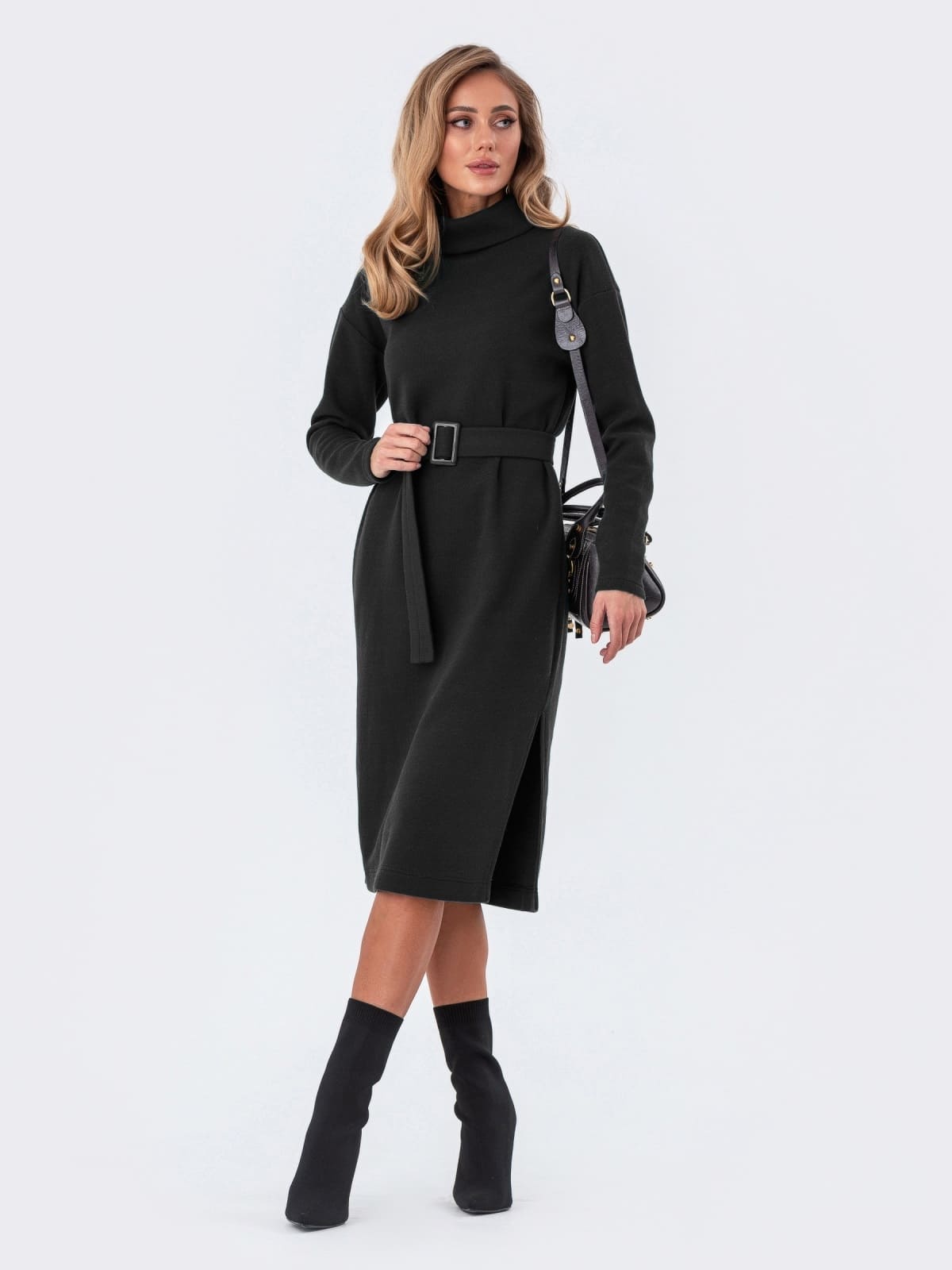 Трикотажна сукня з додаванням вовни чорна | 93238