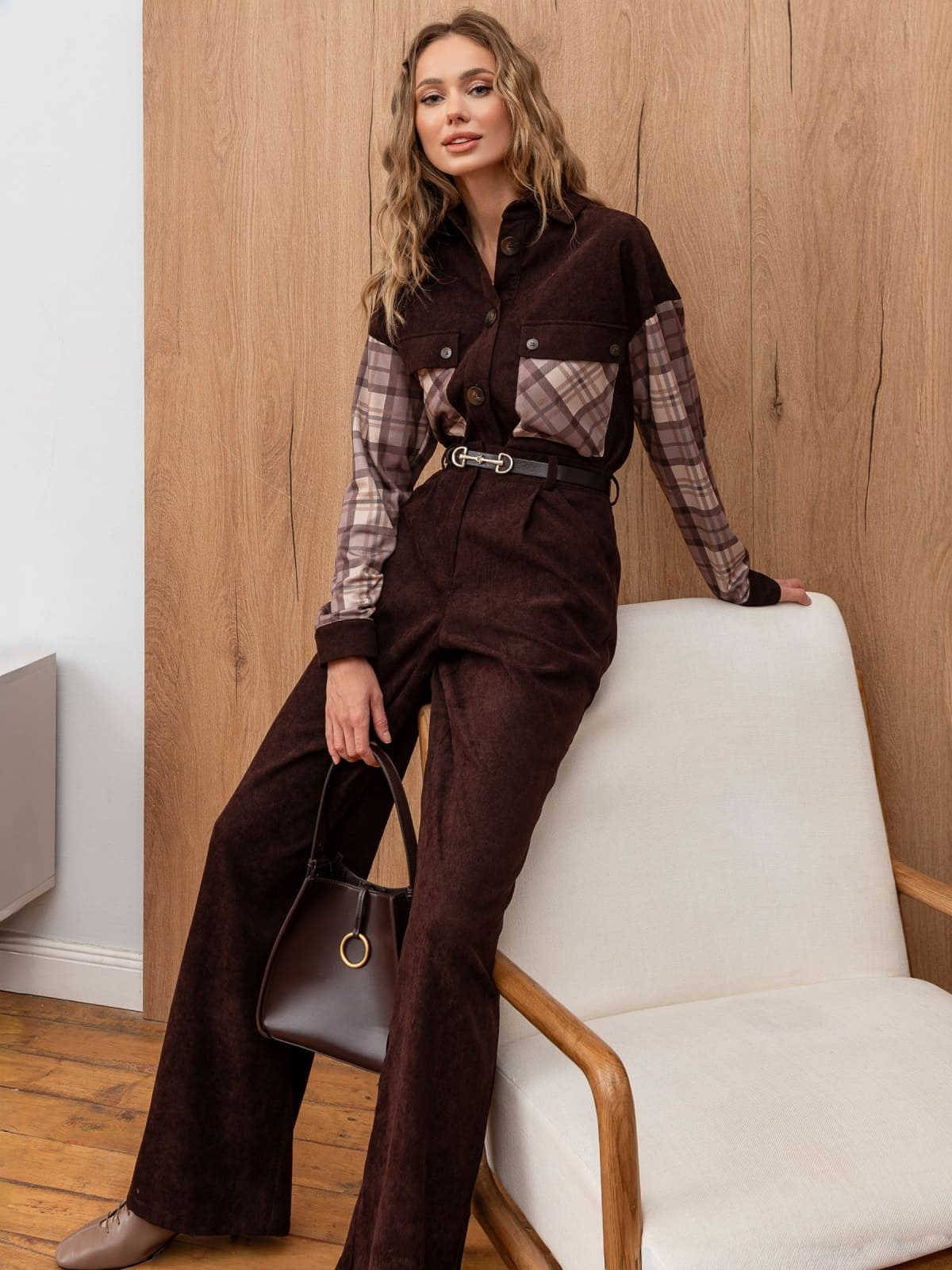 Вельветовий костюм зі штанами коричневий | 93182