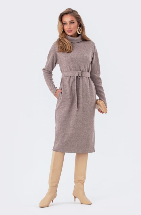 Трикотажна сукня з додаванням вовни бежева | 93253