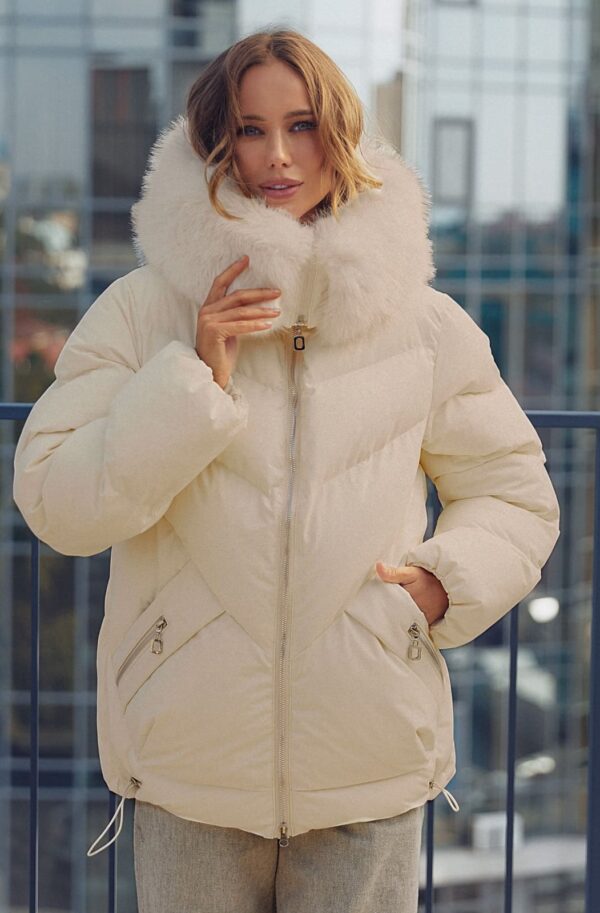Зимова куртка з вшитим капюшоном бежева | 93076