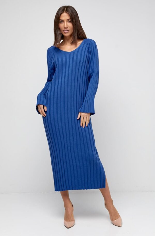 Демісезонна в'язана довга сукня синя | 93108