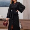 Трикотажна напіввовняна сукня-халат чорна | 92950 Трикотажна напіввовняна сукня-халат чорна | 92950