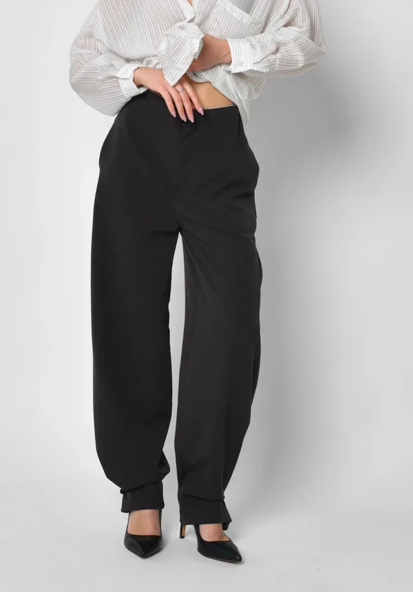 Оригінальні костюмні широкі штани графітові | 92547