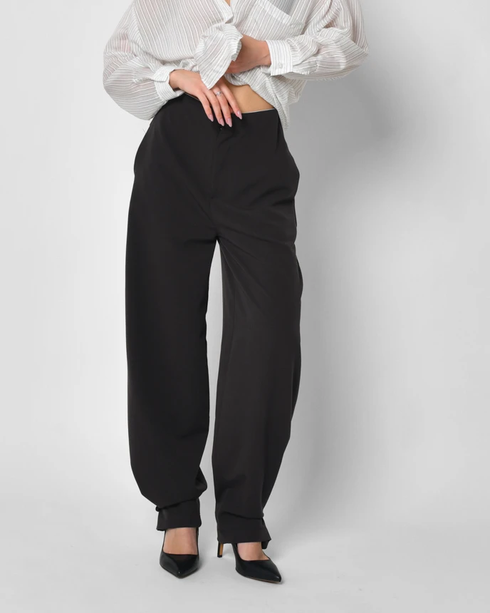 Оригінальні костюмні широкі штани графітові | 92547