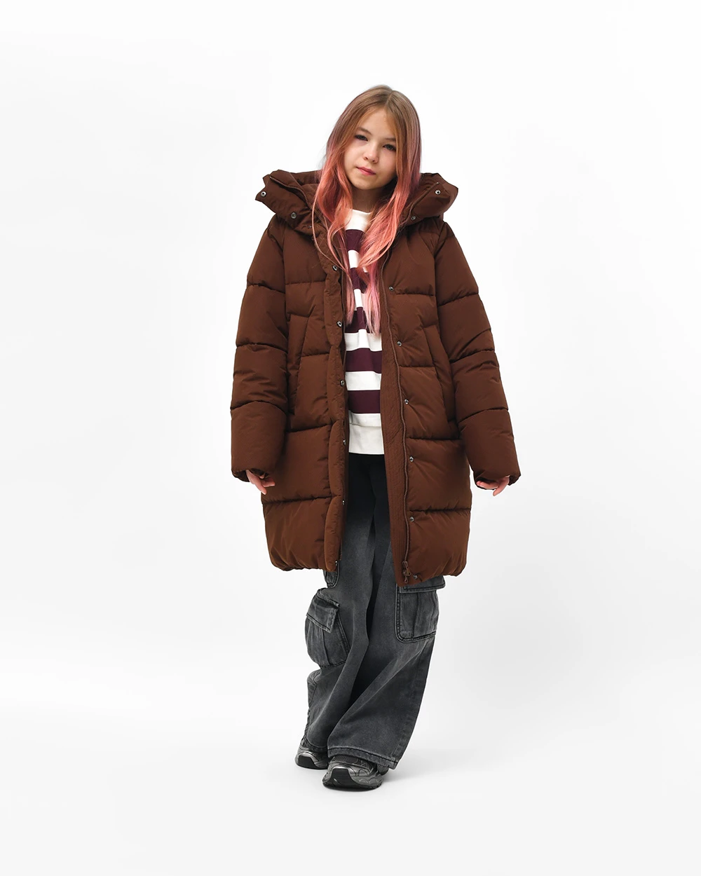 Зимовий пуховик для дівчаток коричневий | 92733 Зимовий пуховик для дівчаток коричневий | 92733