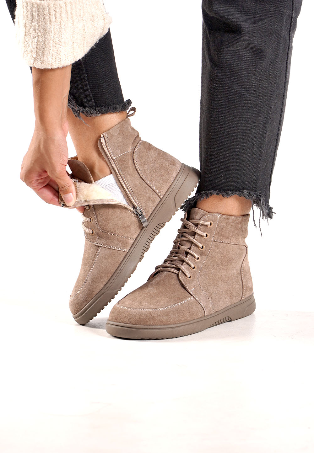Зимові анатомічні черевики замшеві бежеві | 92560