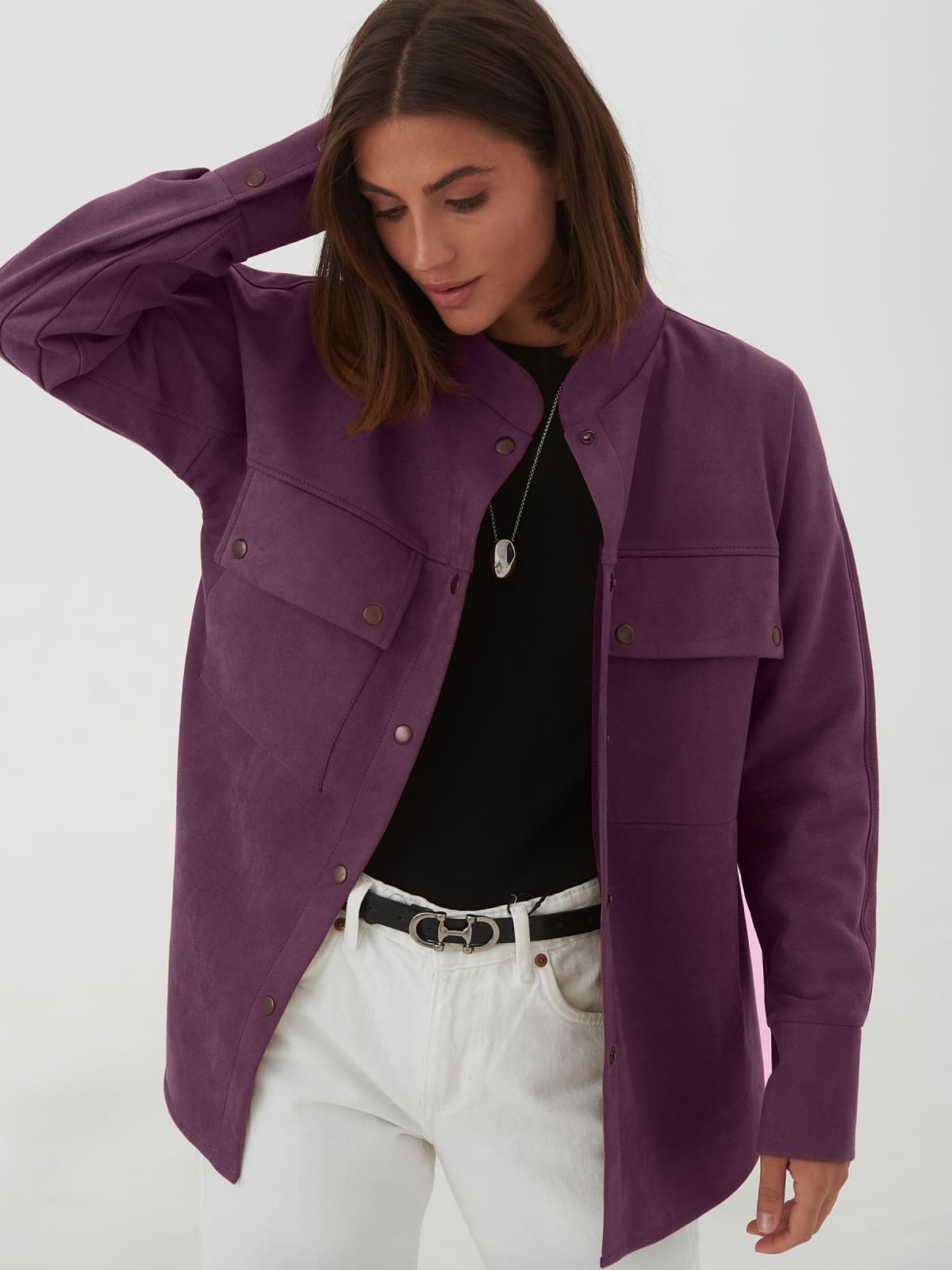 Подовжена замшева сорочка фіолетова | 92654 Подовжена замшева сорочка фіолетова | 92654