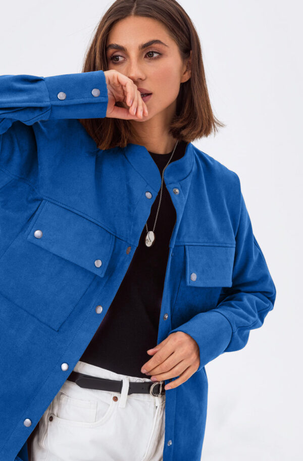 Подовжена замшева сорочка синя | 92667