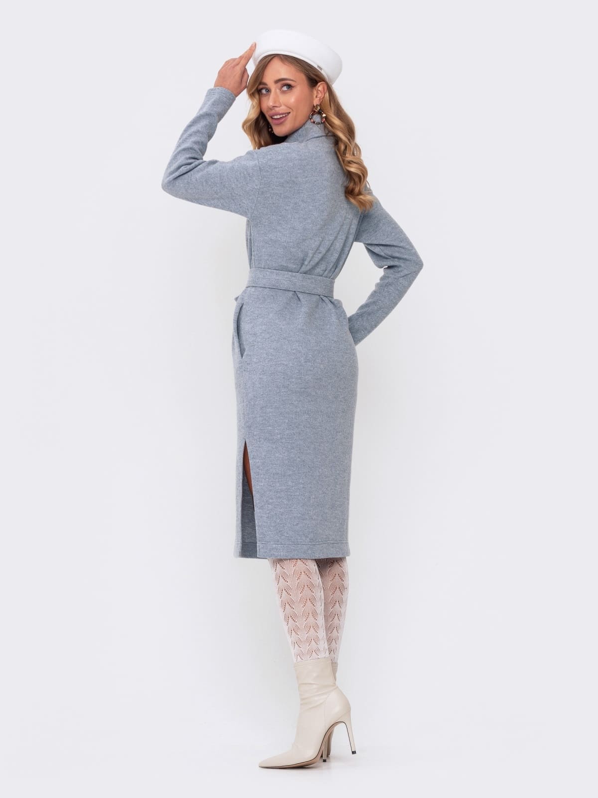 Трикотажна сукня з додаванням вовни блакитна | 93245