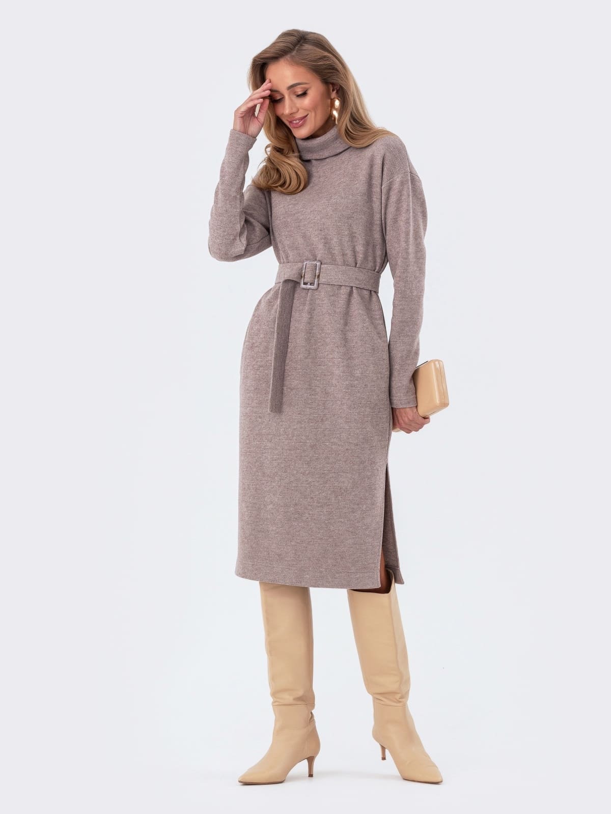 Трикотажна сукня з додаванням вовни бежева | 93253 Трикотажна сукня з додаванням вовни бежева | 93253