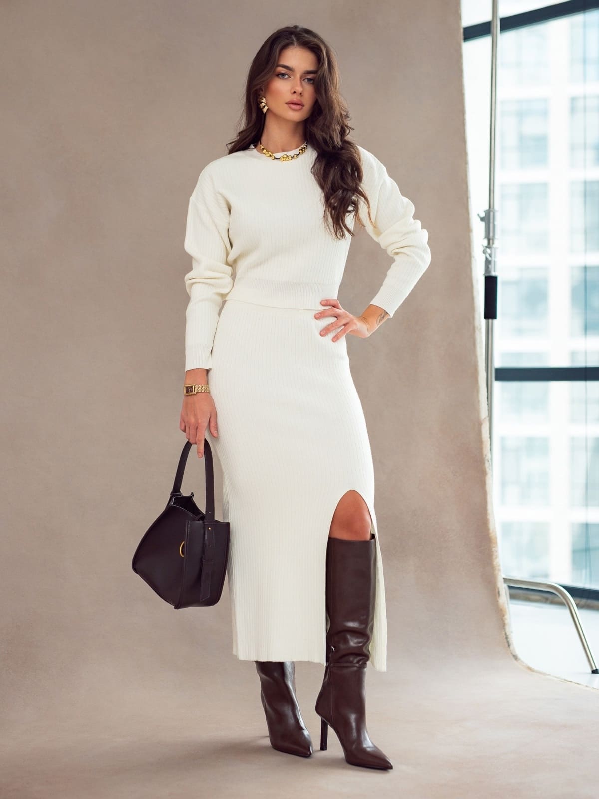 Трикотажний костюм зі спідницею білий | 92988 Трикотажний костюм зі спідницею білий | 92988