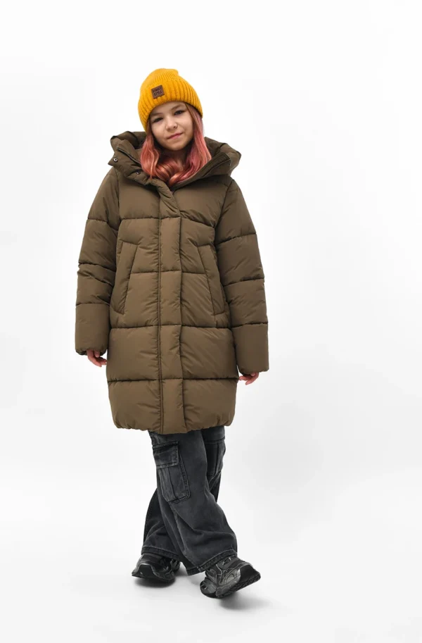 Зимовий пуховик для дівчаток оливковий | 92750