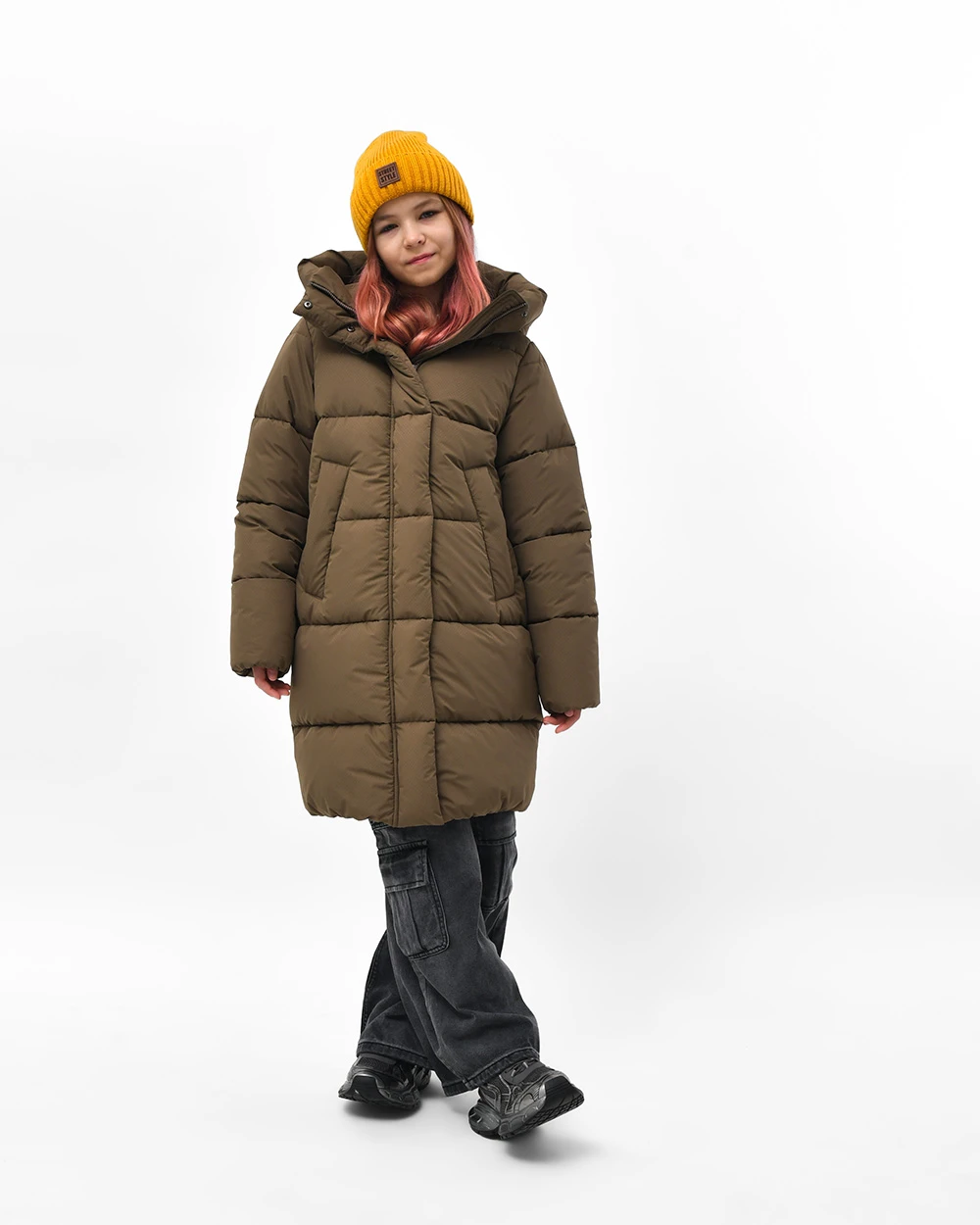 Зимовий пуховик для дівчаток оливковий | 92750