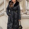 Зимове стьобане пальто з каптуром чорне | 92861