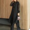 Костюм з шифоновою блузою та штанами чорний | 92688