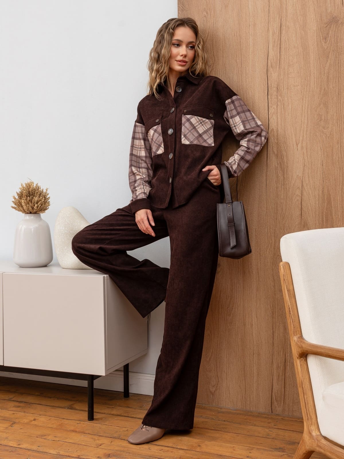 Вельветовий костюм зі штанами коричневий | 93182