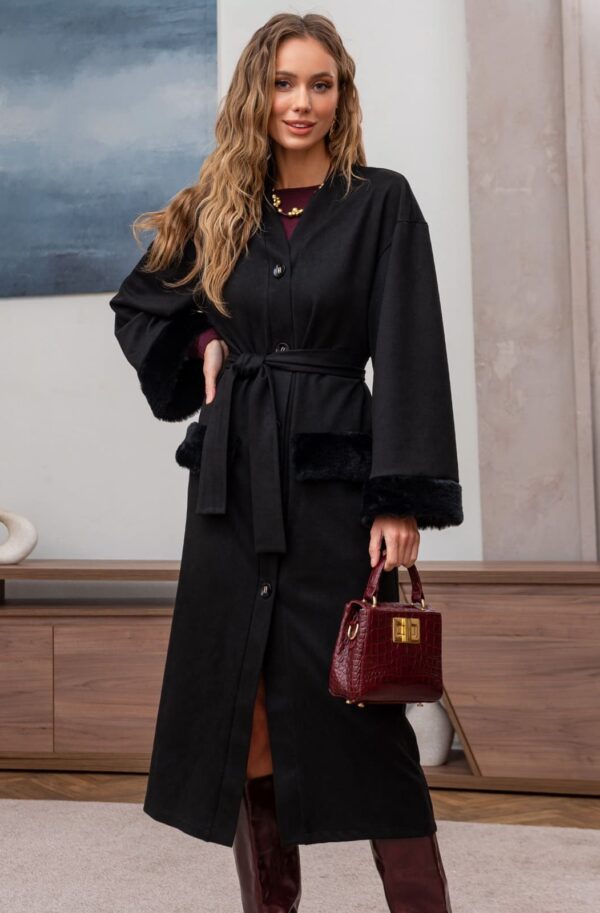 Трикотажна напіввовняна сукня-халат чорна | 92950