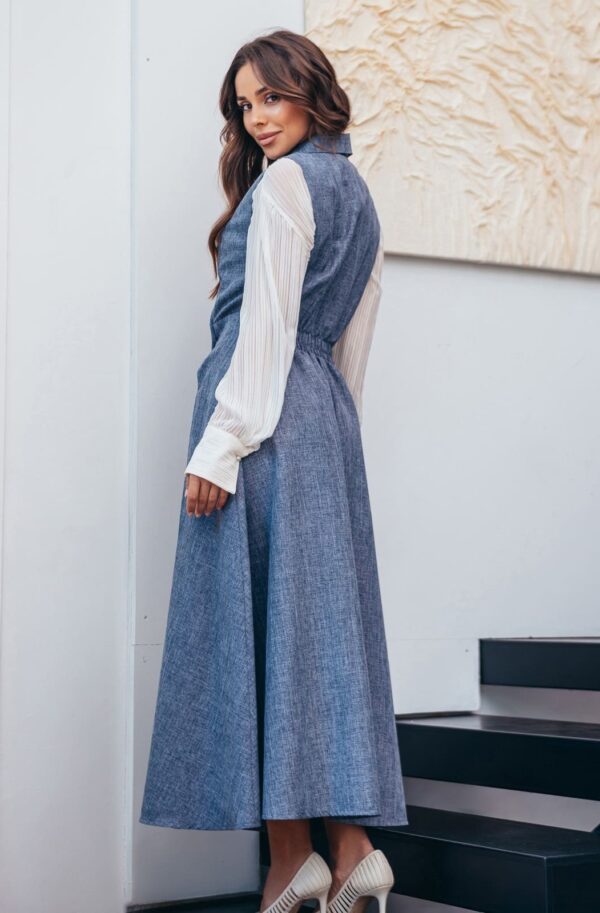 Довгий сарафан на запах з габардину сірий | 92631