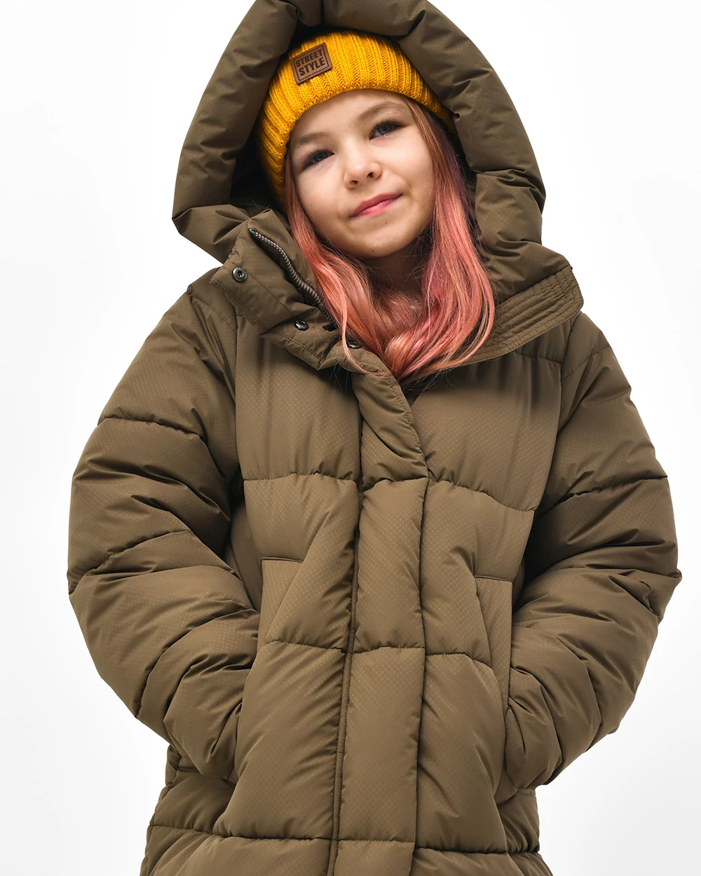 Зимовий пуховик для дівчаток оливковий | 92750