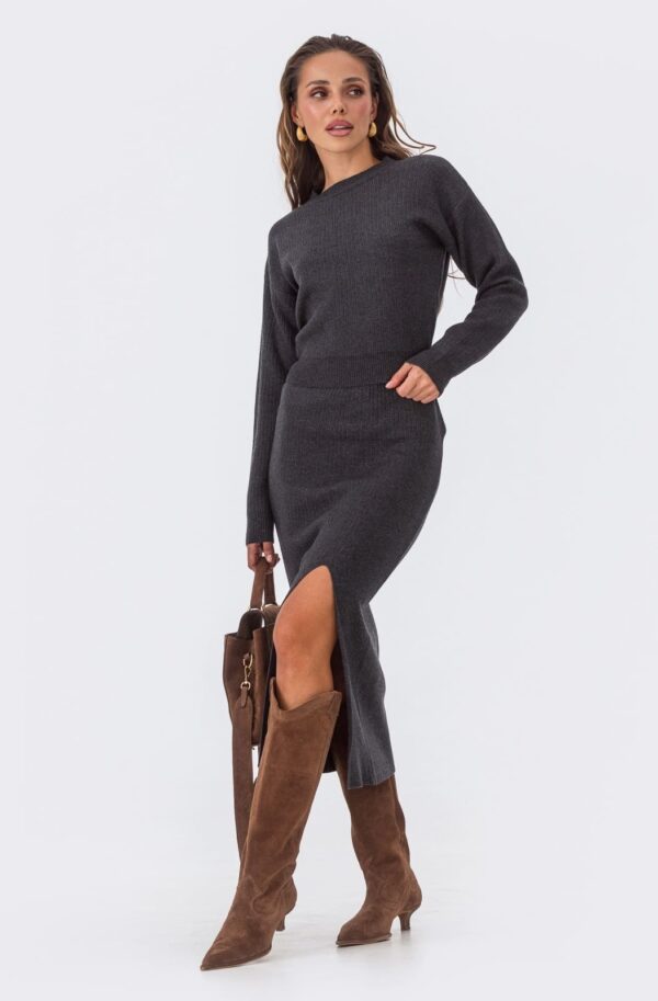 Трикотажний костюм зі спідницею темно-сірий | 92963