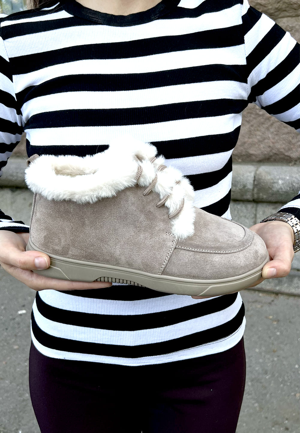 Зимові замшеві анатомічні черевики бежеві | 92581