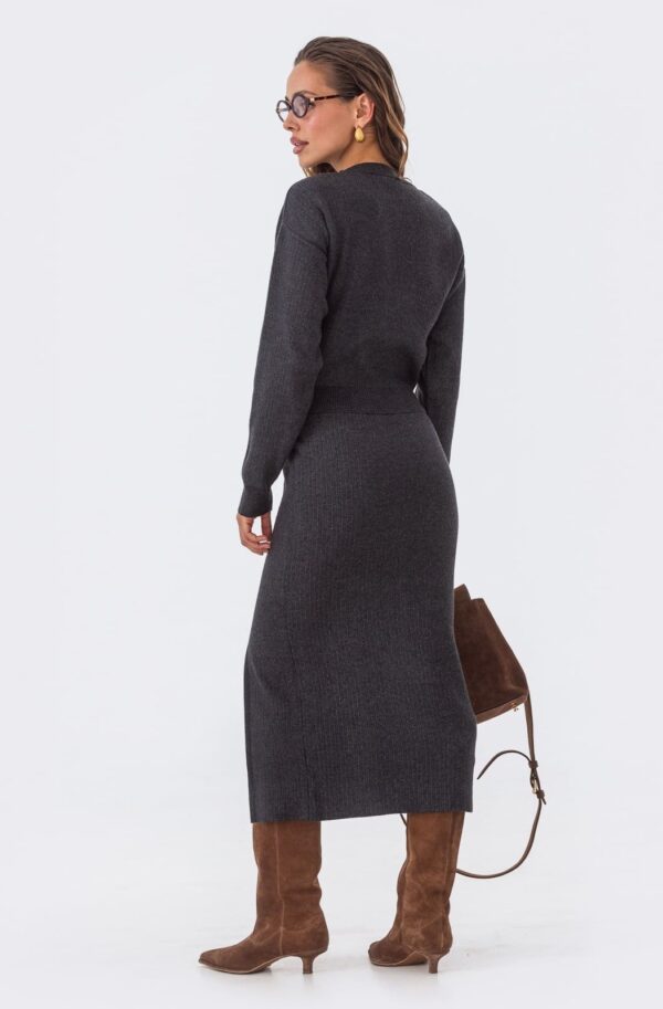 Трикотажний костюм зі спідницею темно-сірий | 92963
