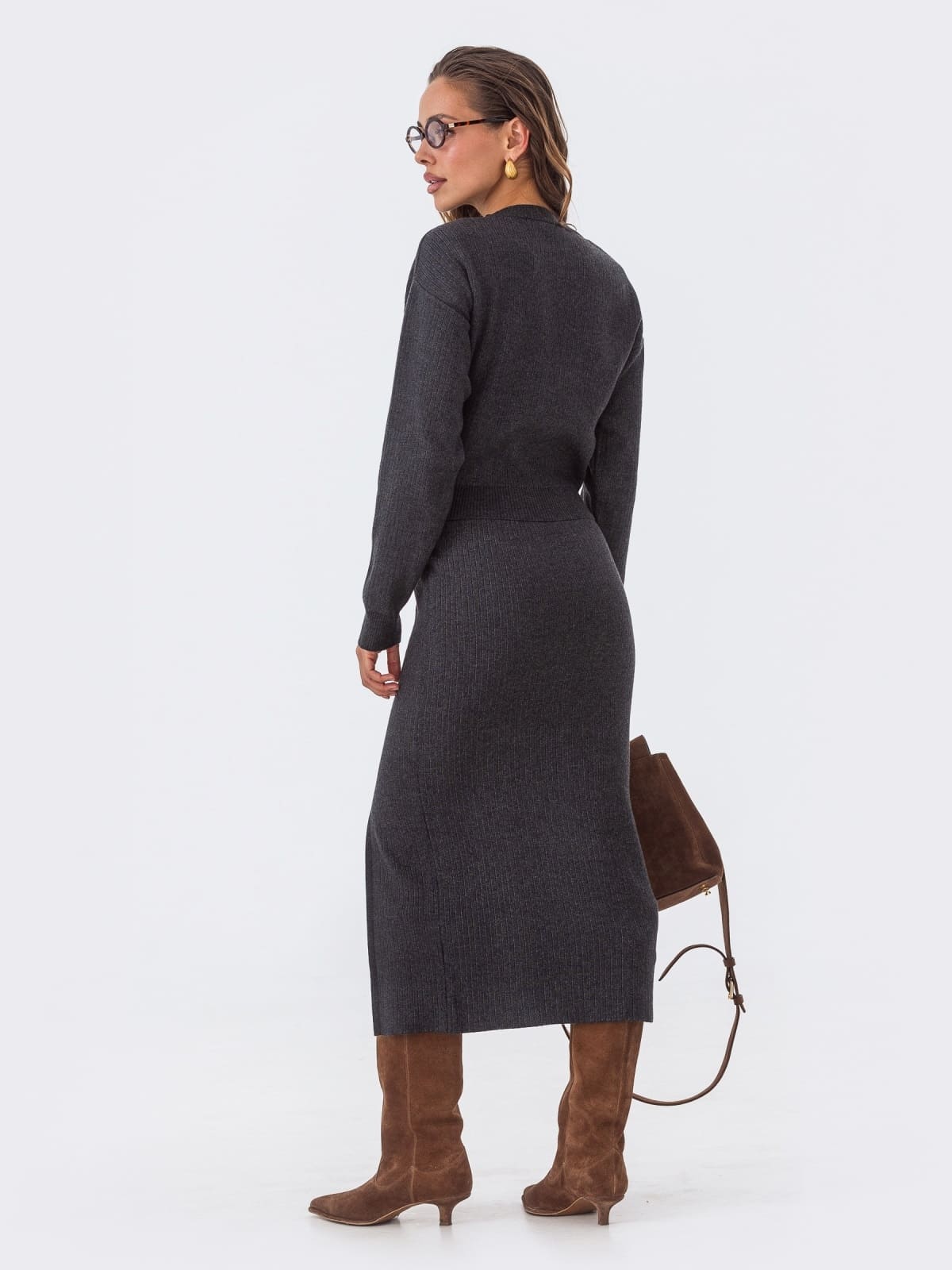 Трикотажний костюм зі спідницею темно-сірий | 92963 Трикотажний костюм зі спідницею темно-сірий | 92963