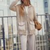 Костюм з в'язаною кофтою та штанами бежевий | 93161
