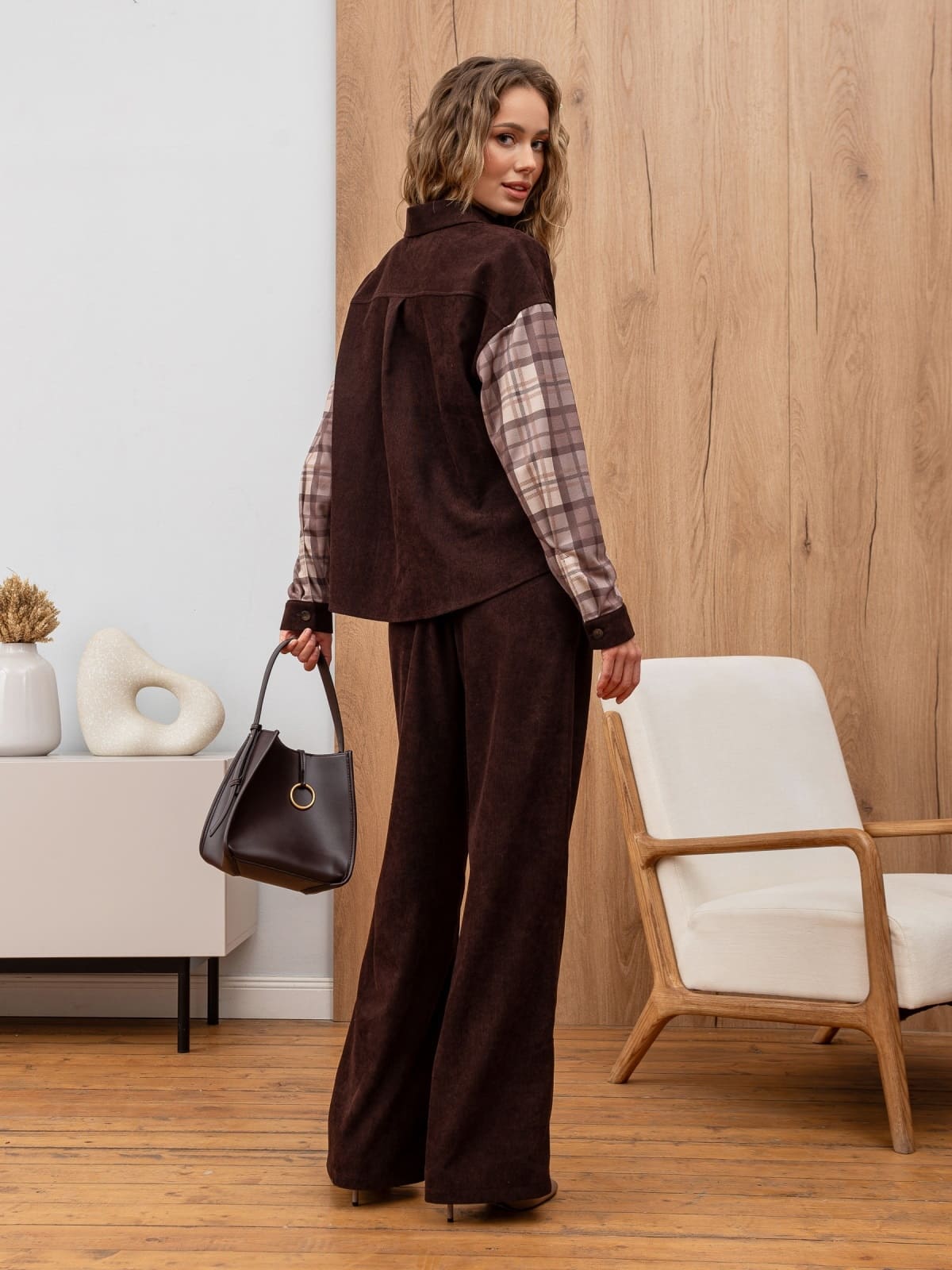 Вельветовий костюм зі штанами коричневий | 93182