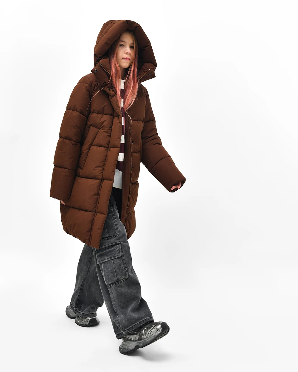 Зимовий пуховик для дівчаток коричневий | 92733 Зимовий пуховик для дівчаток коричневий | 92733