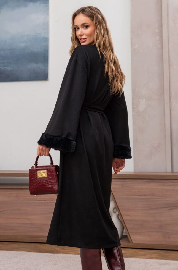 Трикотажна напіввовняна сукня-халат чорна | 92950