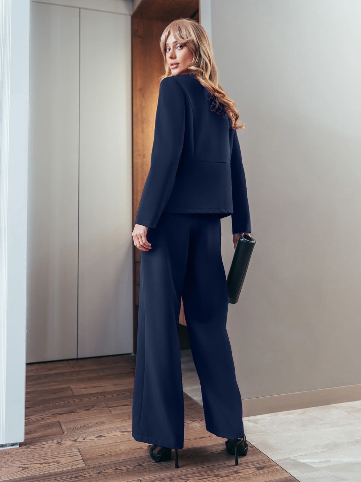 Діловий костюм темно-синій з широкими штанами | 92714 Діловий костюм темно-синій з широкими штанами | 92714