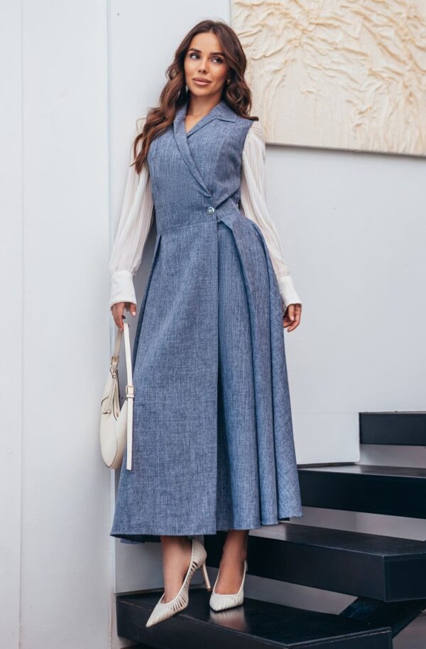 Довгий сарафан на запах з габардину сірий | 92631