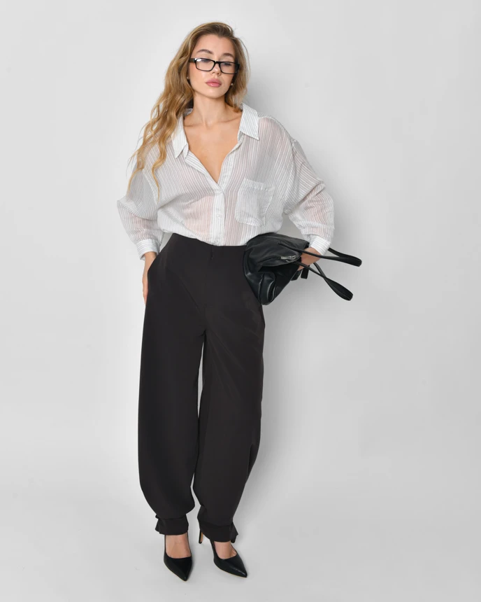 Оригінальні костюмні широкі штани графітові | 92547