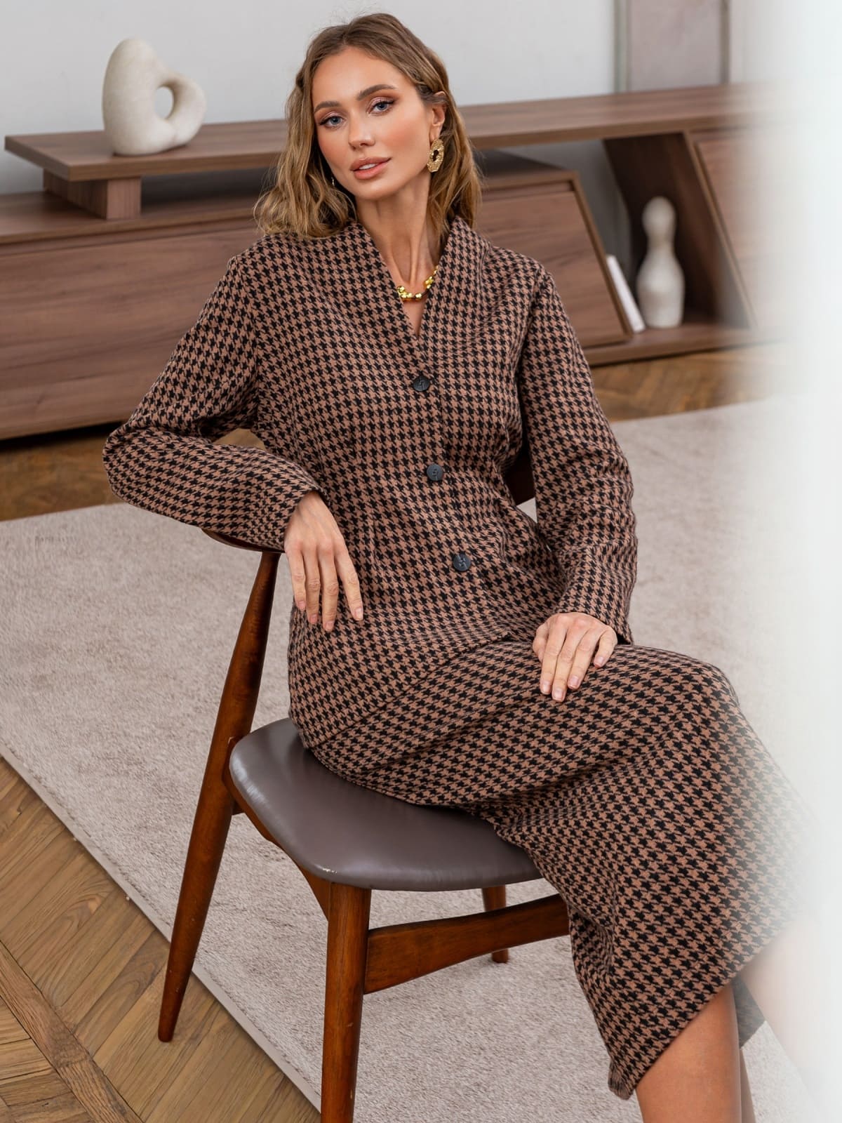 Костюм зі спідницею коричневий в принт | 93196 Костюм зі спідницею коричневий в принт | 93196